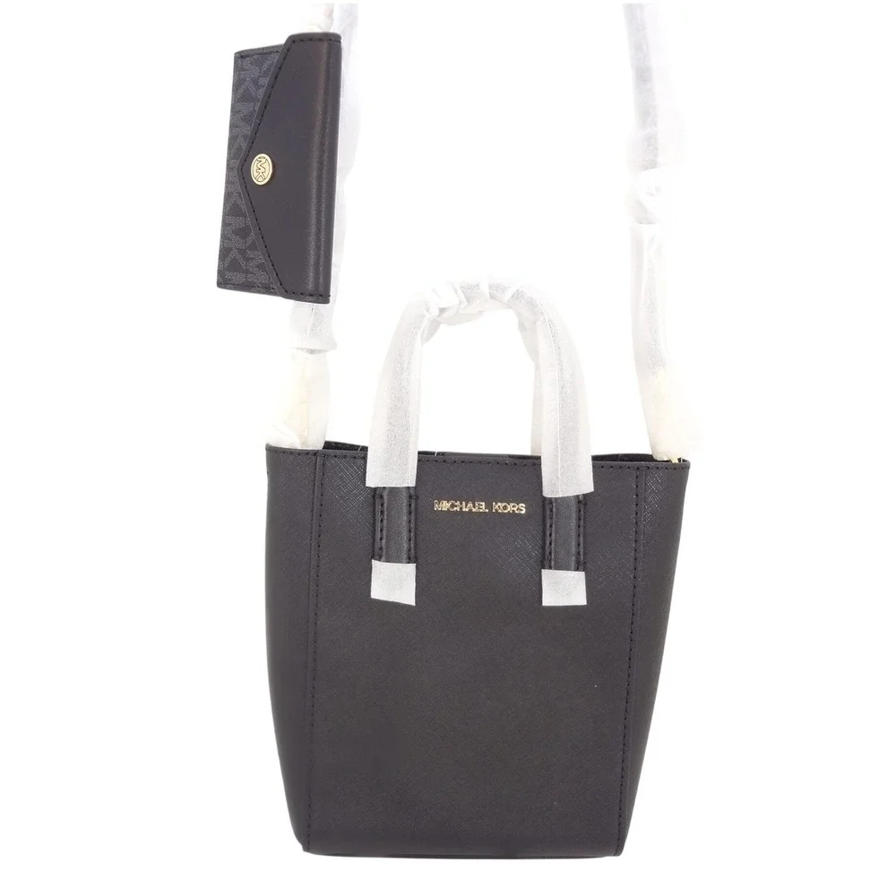 Michael Kors Vincent XS Tote Crossbody Card Case‎ Black Saffiano Leather NEW